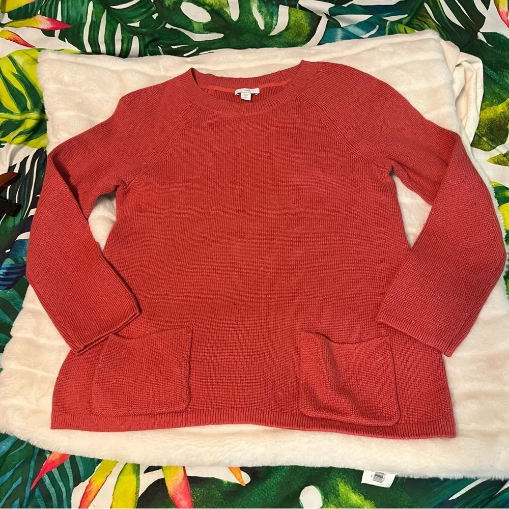 J. Jill XSP Dusty Rose Pink Knit Patch Pocket Spring Fall Winter Sweater
